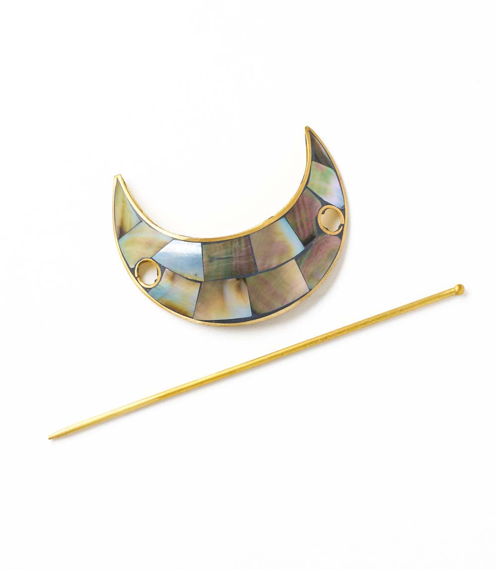 Chandra Crescent Moon Brass Hair Pin Slide with Stick