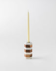 Striped Marble & Acacia Candleholder