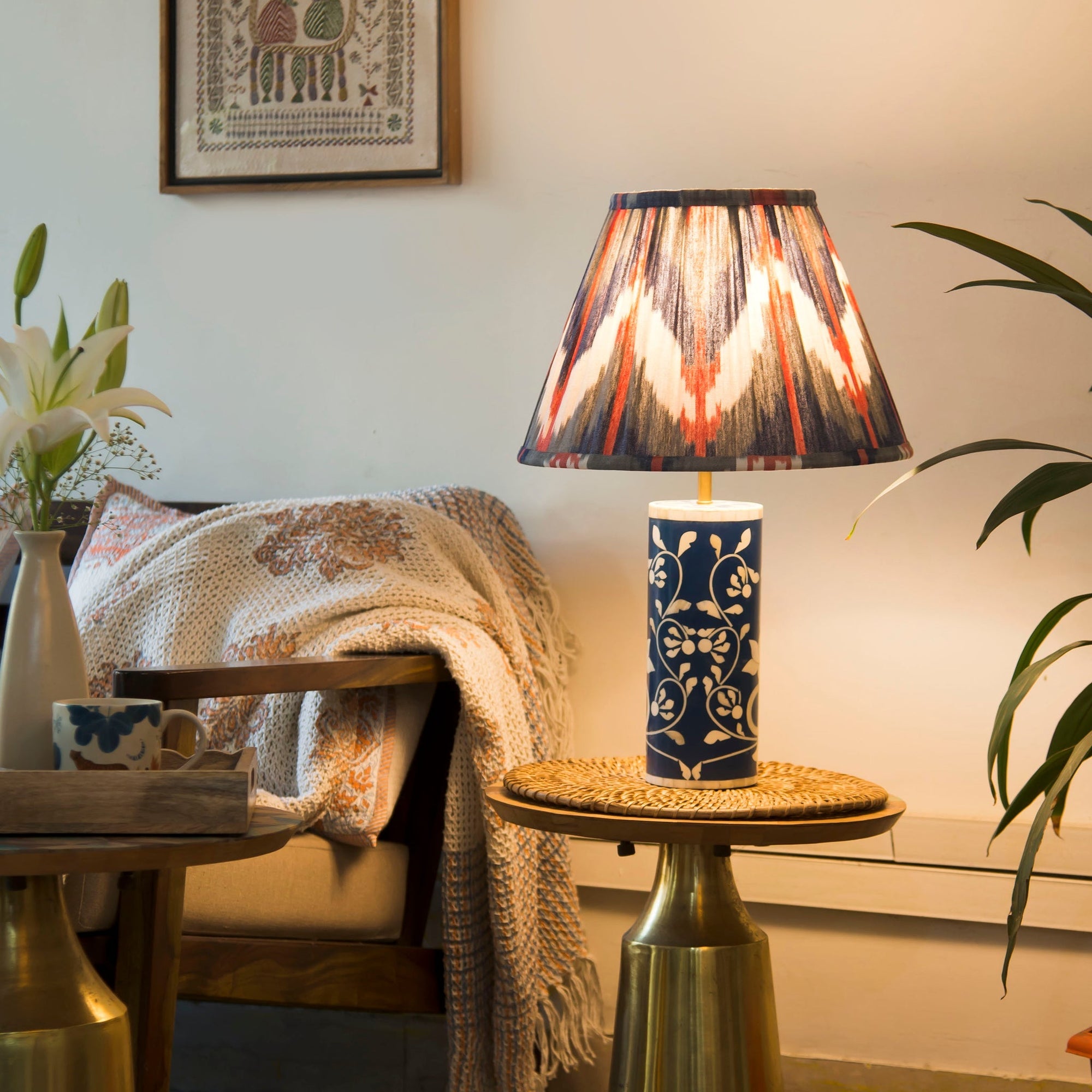 Decorative lamp on a side table in a cozy living room setting