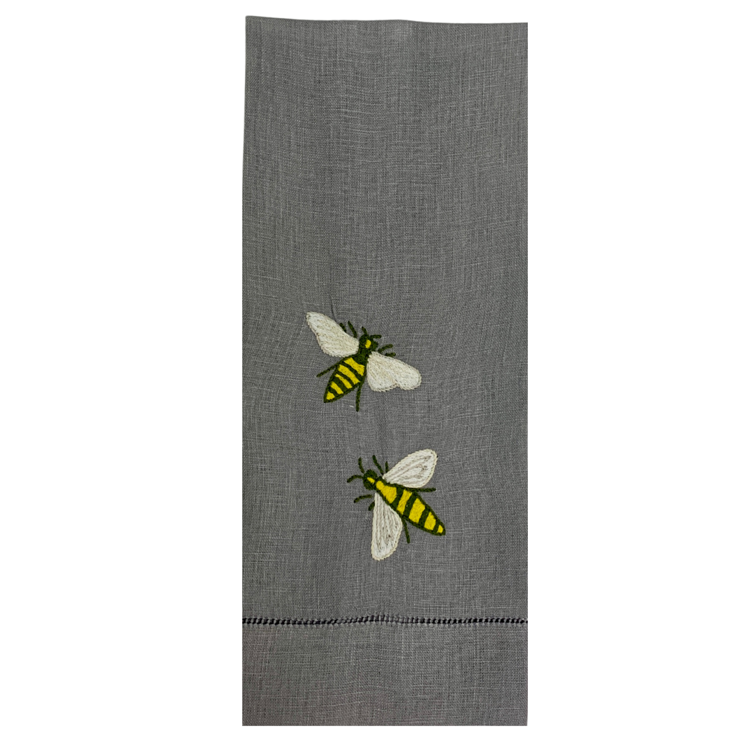 Buzzing Bees Embroidered Linen Tea Towel