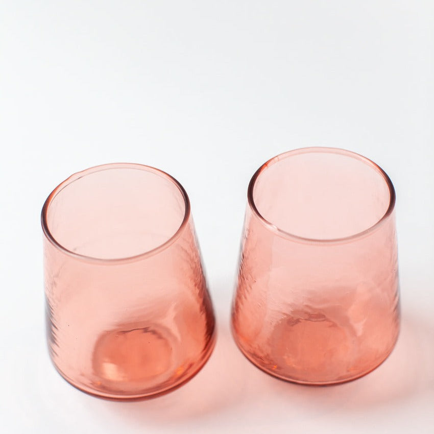 Handblown Hammered Blush Drinking Glass - Set of 4