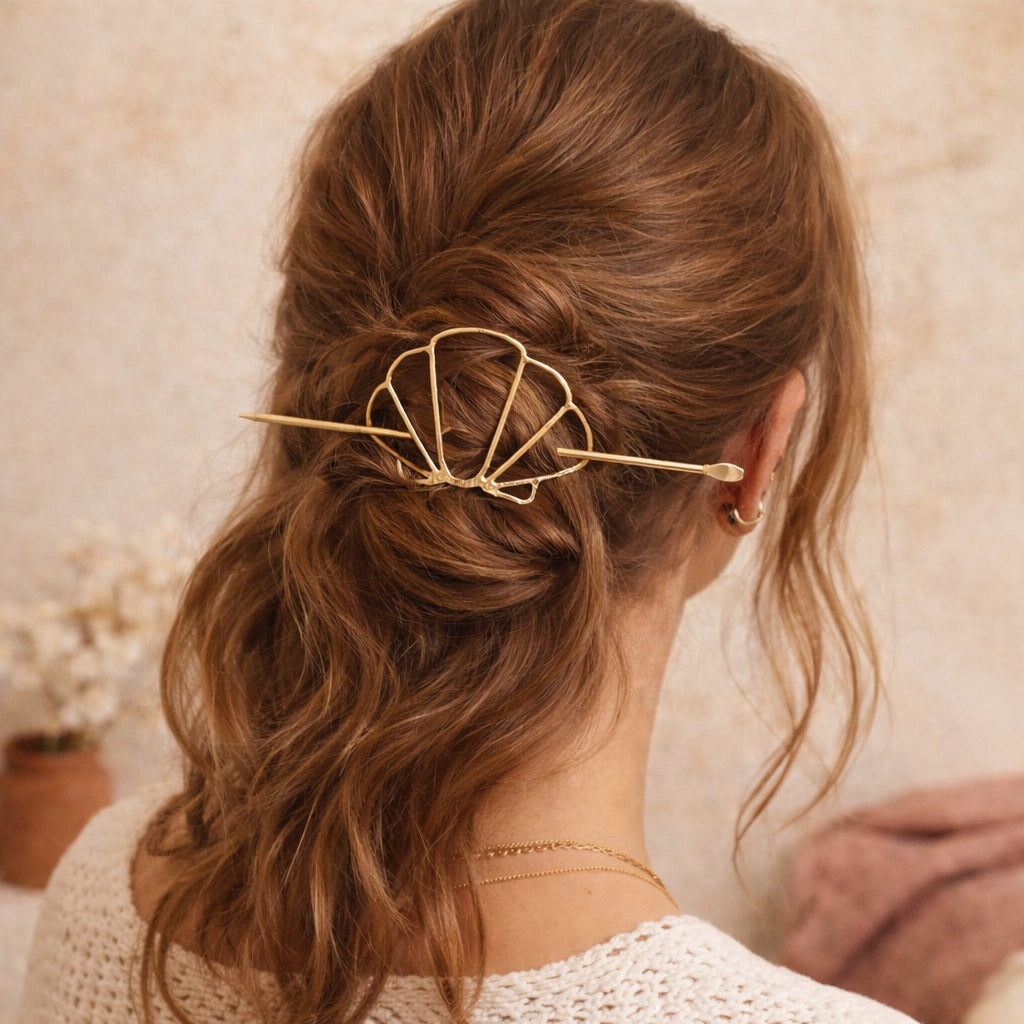 Arnava Shell Brass Hair Pin Slide with Stick