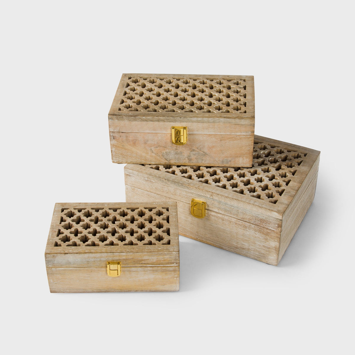 Mango Wood Trellis Keepsake Box with Compartments