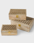 Mango Wood Trellis Keepsake Box with Compartments