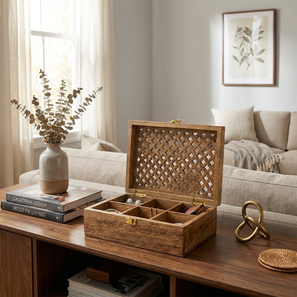 Mango Wood Trellis Keepsake Box