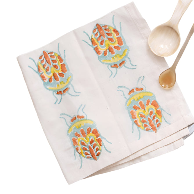 Hand Block Printed Cotton Napkin - Vernal Jewel Bug