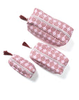 Striped Circles Blockprint Makeup Bag in Burgundy and Pink