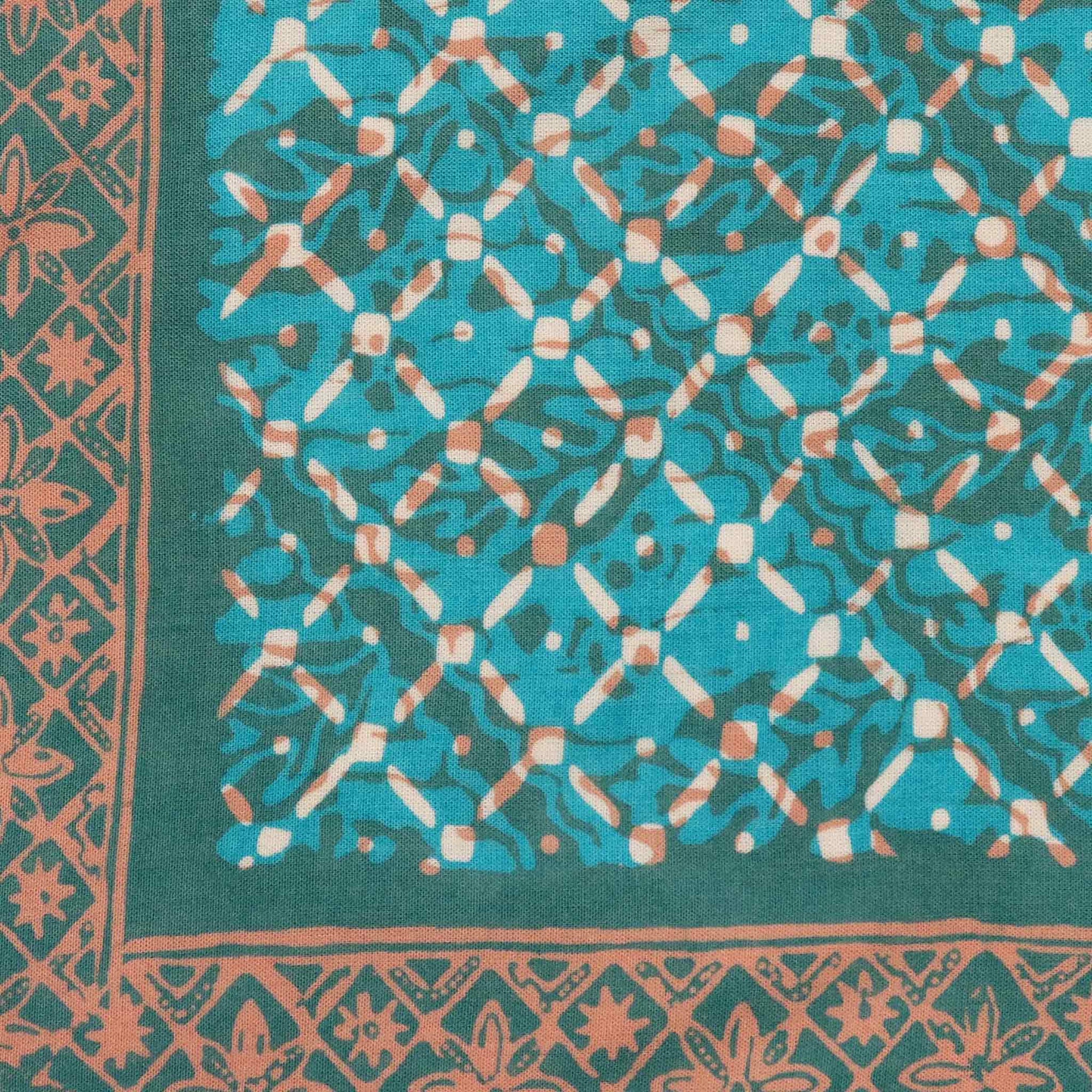 Leaf Grid Oversized Batik Cotton Bandana – 39"