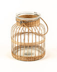 Wicker lantern with glass jar on a white background