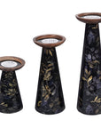 Moody Floral Mango Wood Pillar Candleholders – Set of 3