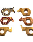 Set of Six Mahogany Wood Animal Napkin Rings - Jedando Handicrafts