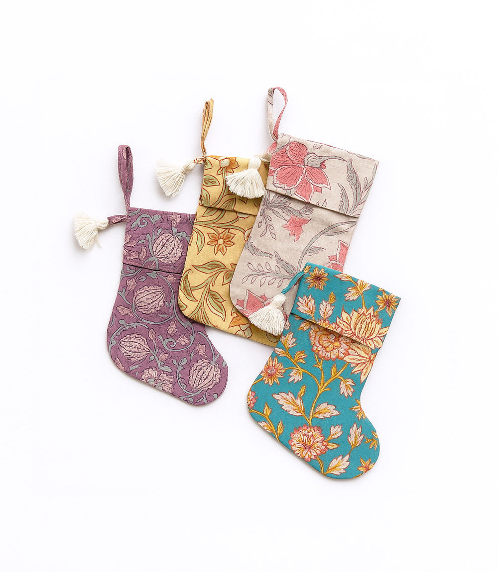 Mini Block-Printed Cotton Holiday Stocking