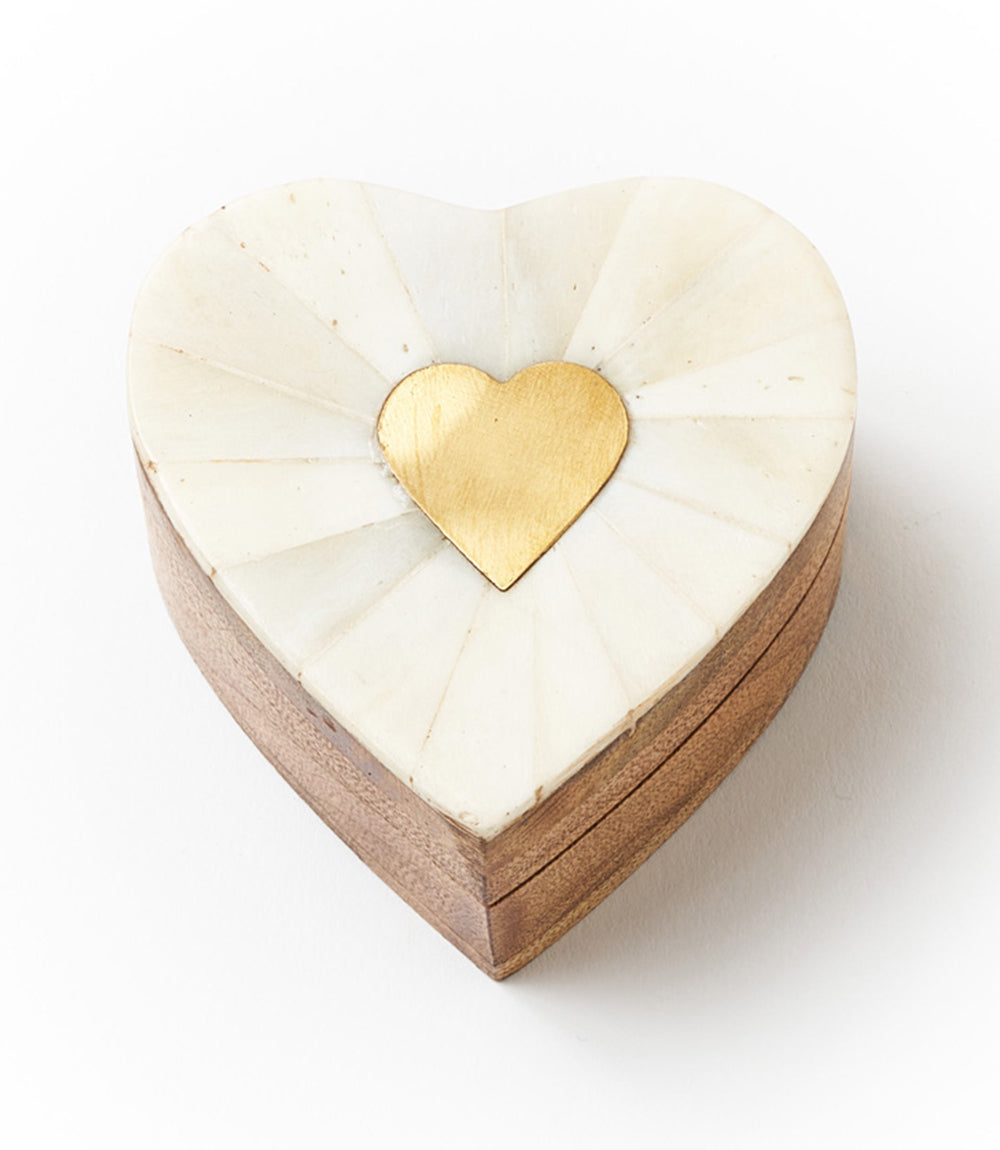 Mukhendu Heart Keepsake Box - Bone &amp; Brass Inlay