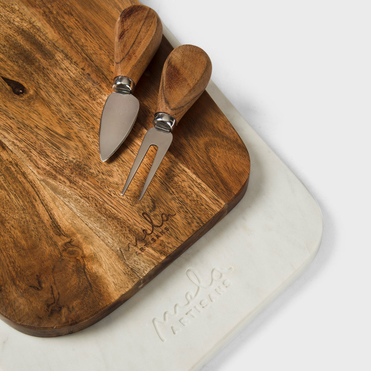Marble and Acacia Wood Cutting Board - Set of 2