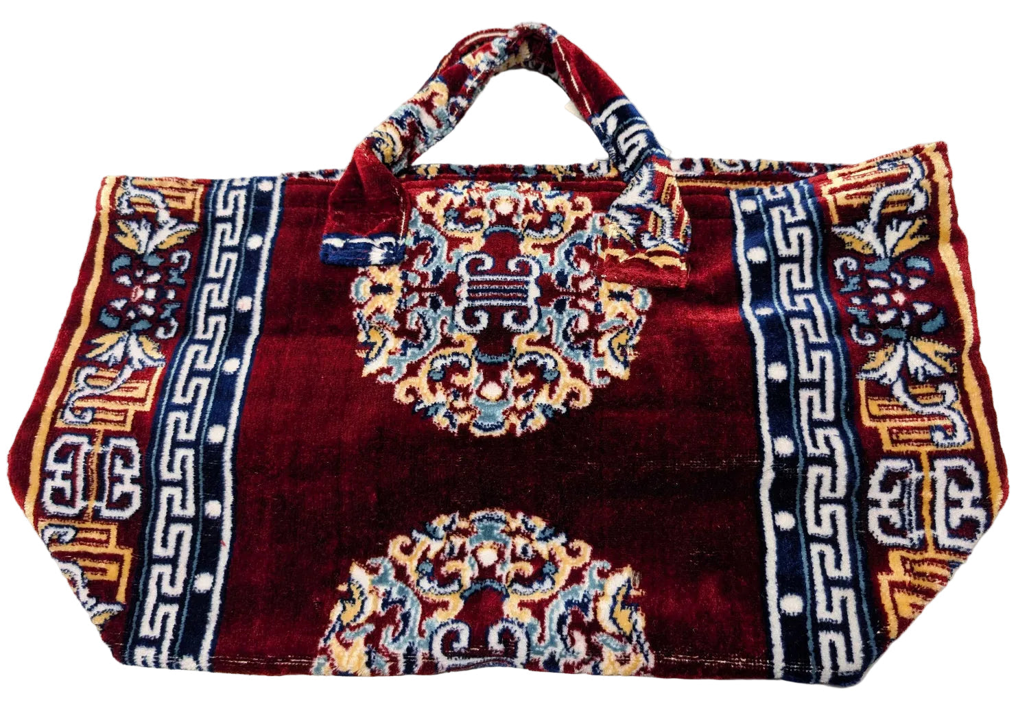 Burgundy &amp; Yellow Rug Fabric Carpet Bag