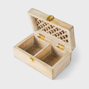 Mango Wood Trellis Keepsake Box with Compartments