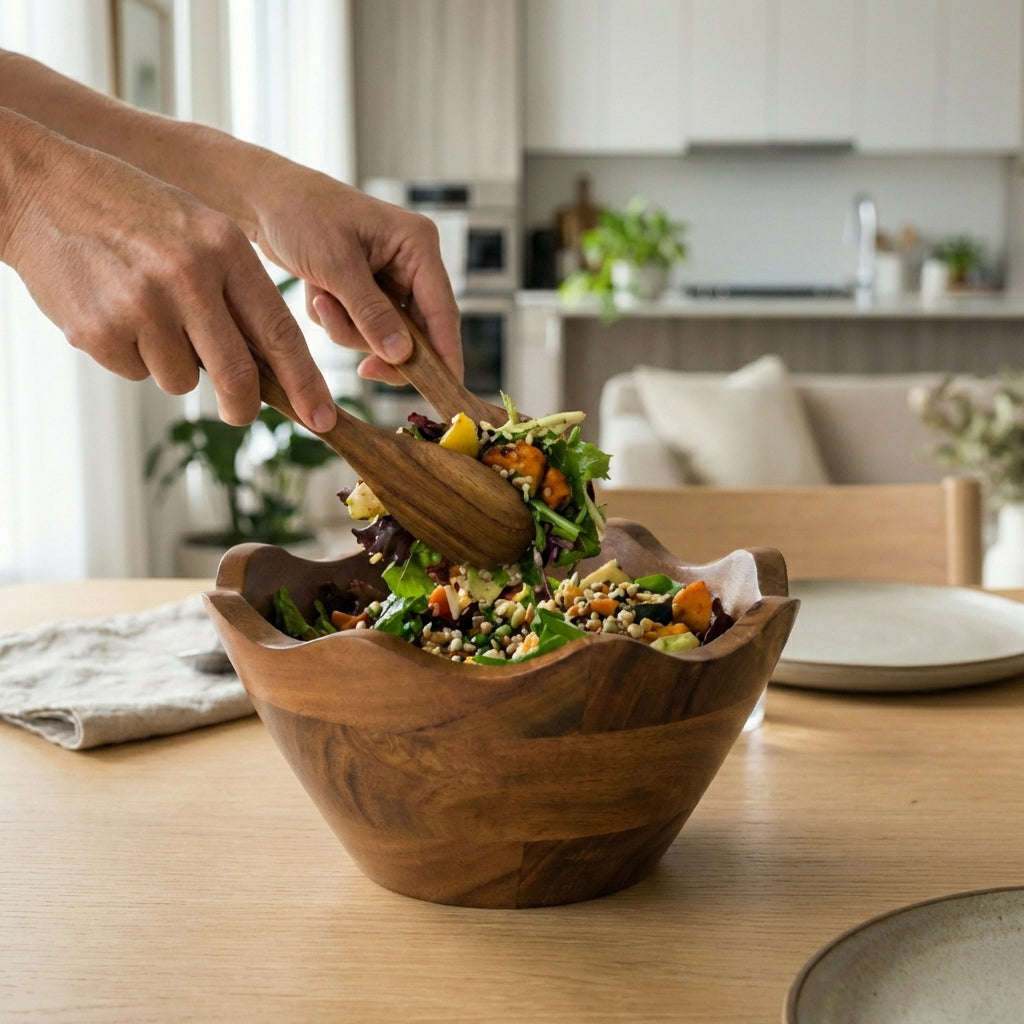 Acacia Wood Scallop Bowl