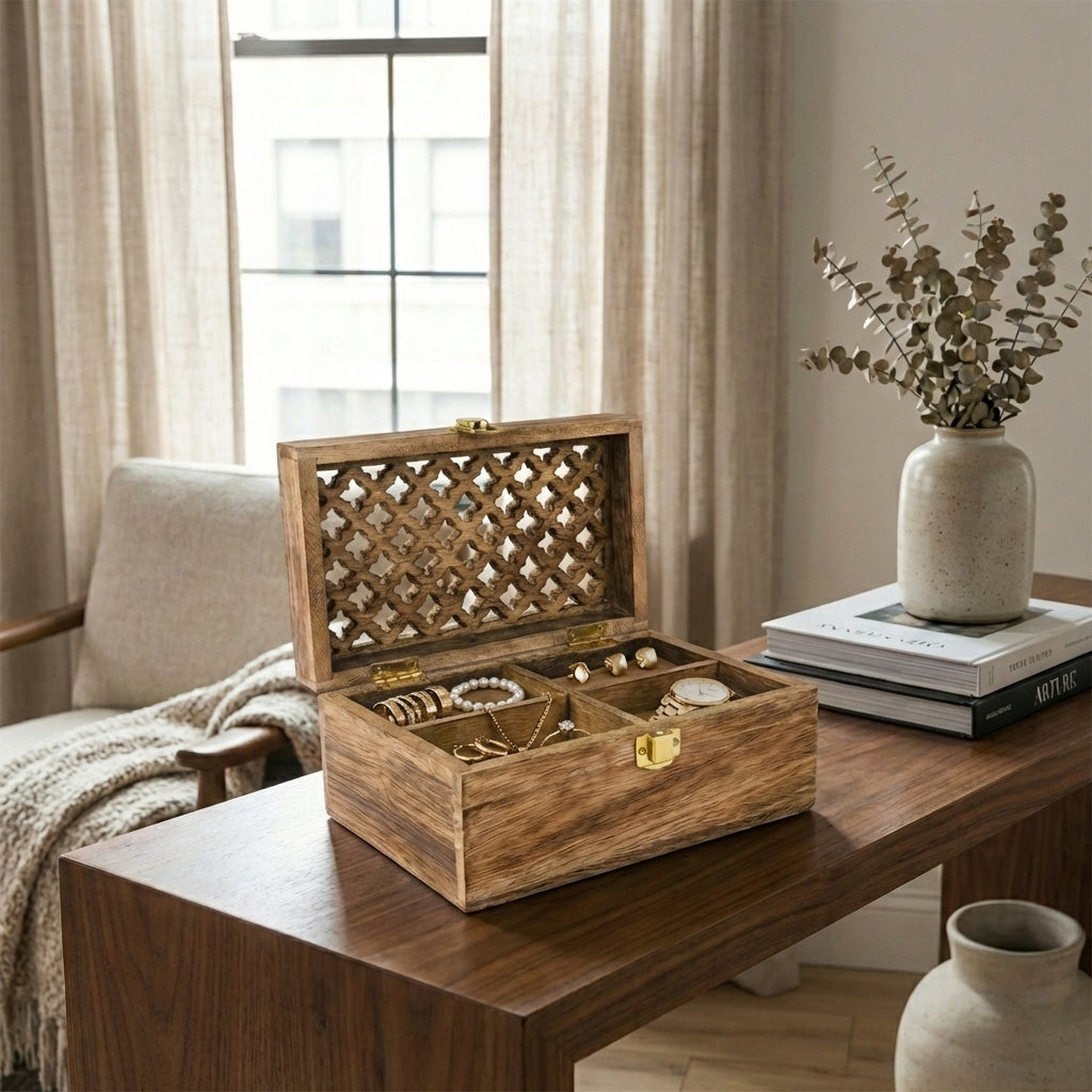 Mango Wood Trellis Keepsake Box