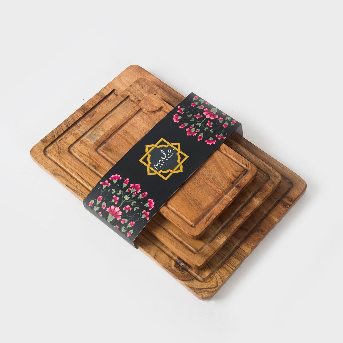 Natural Acacia Wood Cutting Boards - Set of 3