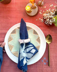 Hand Block Printed Blue Lotus Napkin - Set of 4
