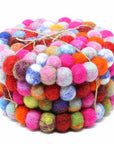 Rainbow Tie-Dye Felt Ball Coasters - Set of 4