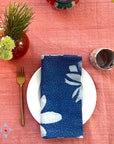 Hand Block Printed Blue Lotus Napkin - Set of 4