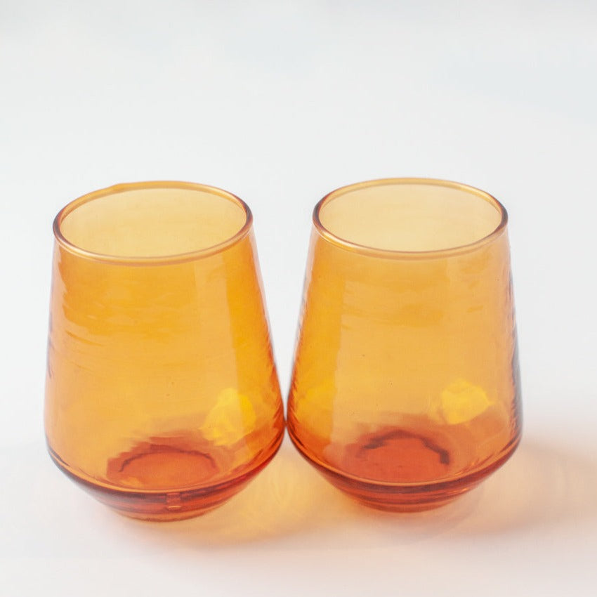 Handblown Hammered Amber Drinking Glass - Set of 4