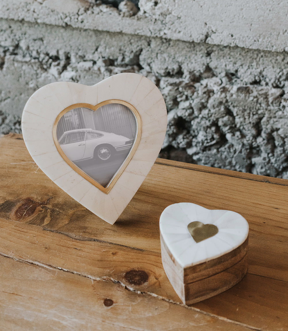 Mukhendu Heart Keepsake Box - Bone &amp; Brass Inlay