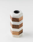Striped Marble & Acacia Candleholder