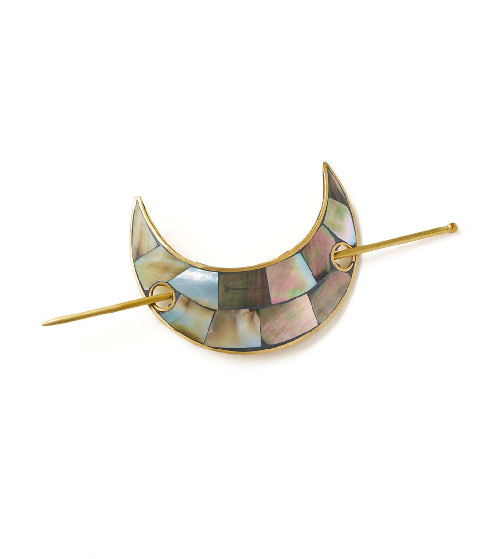 Chandra Crescent Moon Brass Hair Pin Slide with Stick