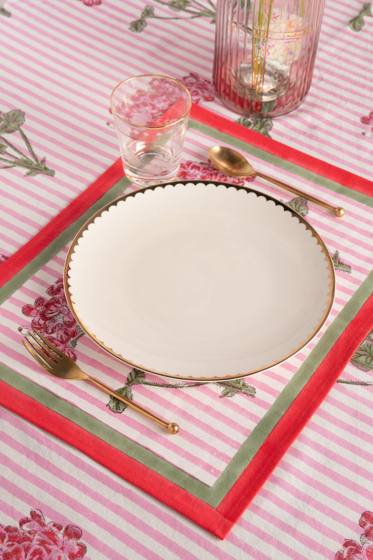Pink Hydrangea Blockprint Placemats – Set of 2