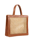 Classic Rattan and Leather Shoulder Tote