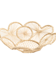 Woven basket with floral patterns on a white background