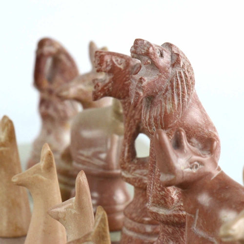 Hand Carved Soapstone Animal Chess Set - 15&quot; Board - Smolart