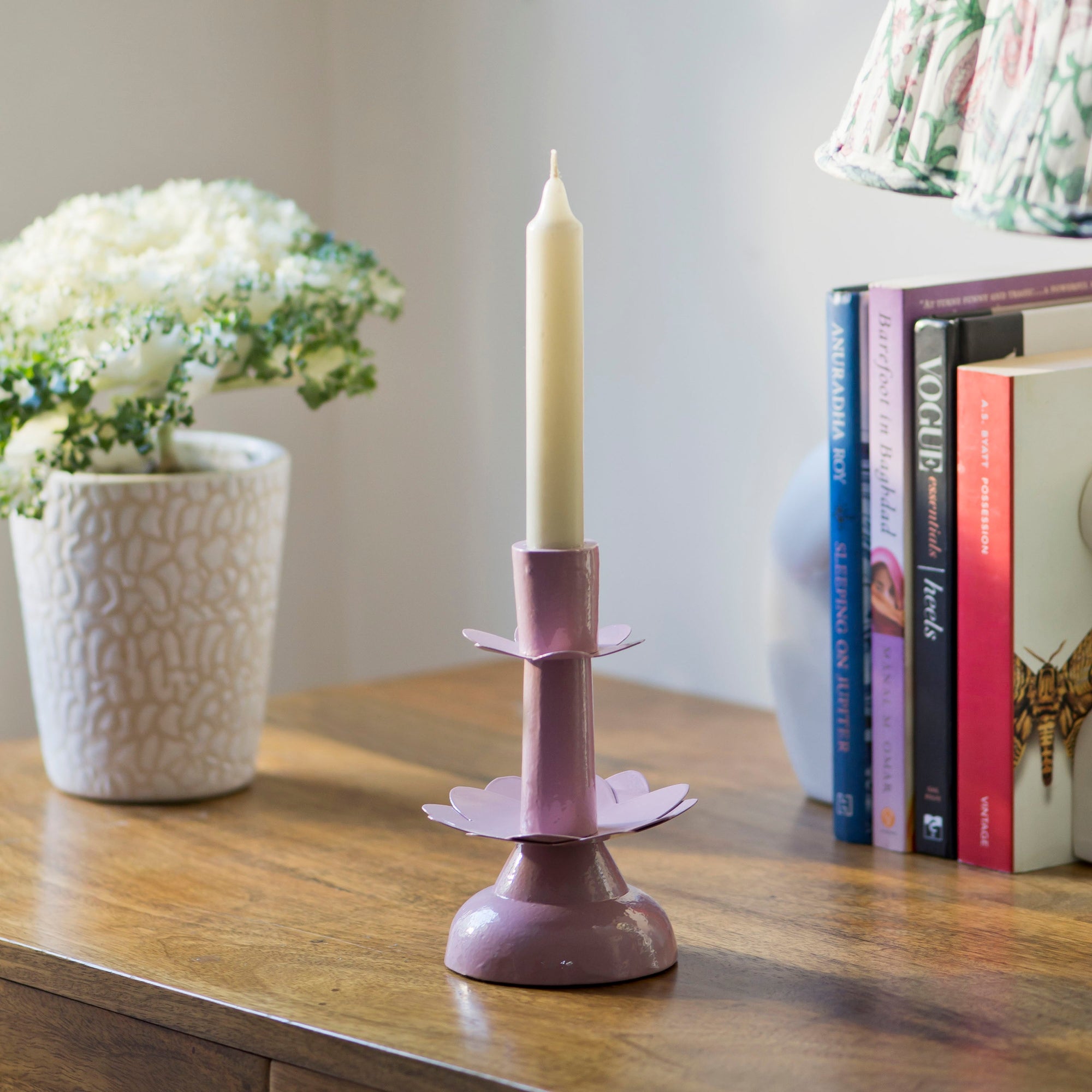 Lotus Bloom Tapered Pink Candleholders