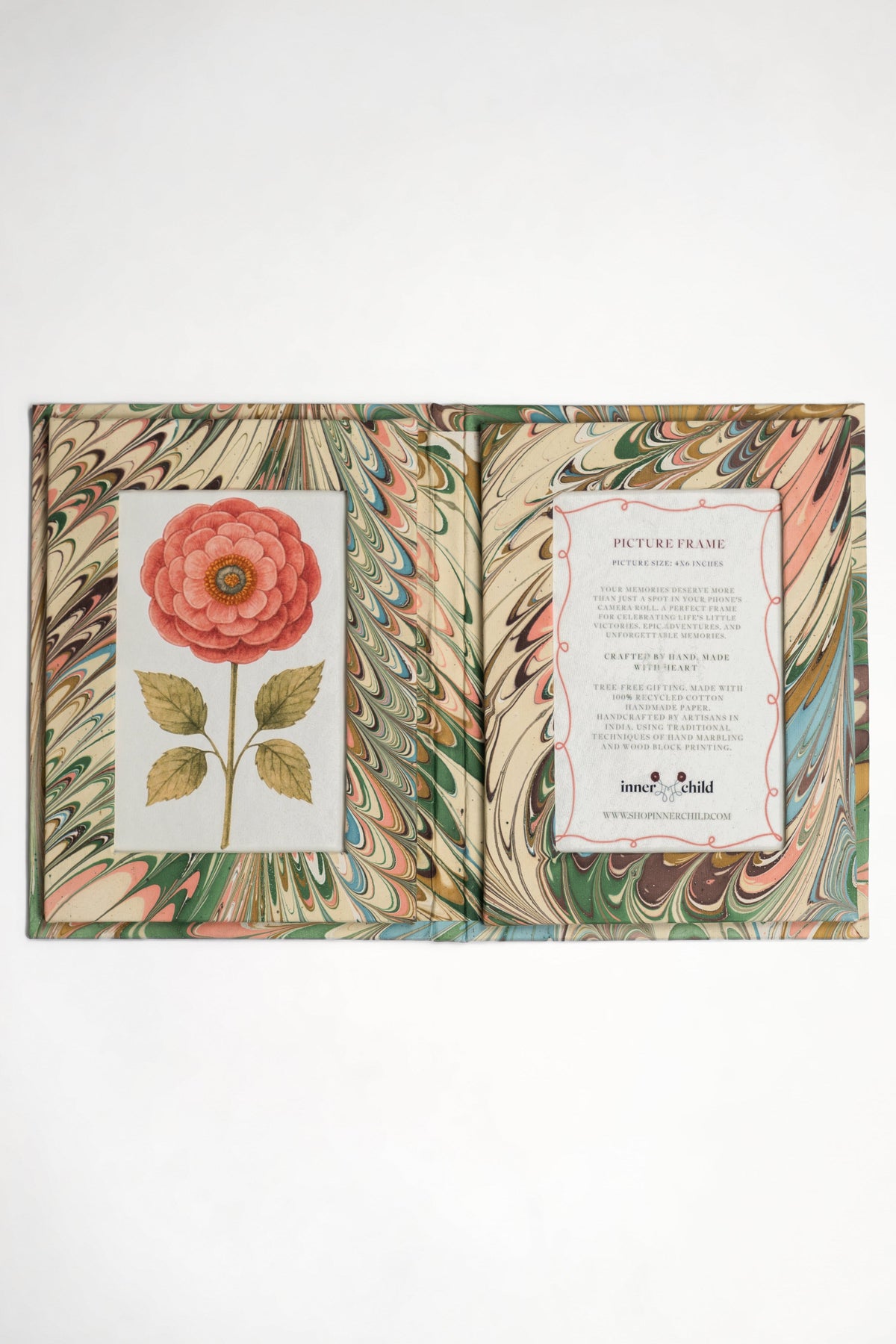 Hand-Marbled Flatiron Feathers Picture Frame Folding Book - 4x6