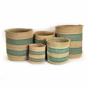 Iringa Woven Basket - Turquoise Stripe