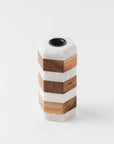 Striped Marble & Acacia Candleholder