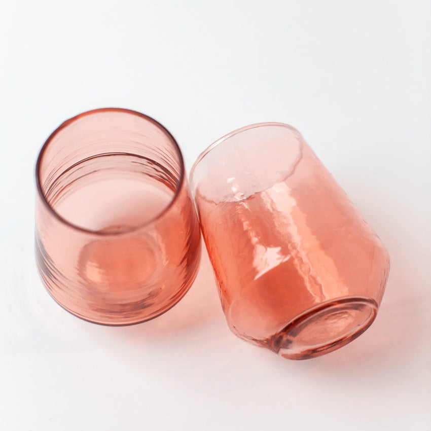 Handblown Hammered Blush Drinking Glass - Set of 4