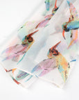 Scarf with colorful butterfly design on a white background