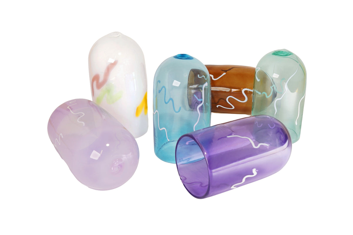 Set of jewish wedding smash glasses with unique designs on a white background