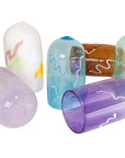 Set of jewish wedding smash glasses with unique designs on a white background