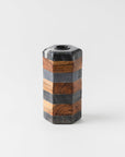 Striped Marble & Acacia Candleholder