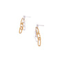 A silver plated paperclip chain and a gold plated paperclip chain joined together and dangling from a silver plated hypoallergenic post earring.