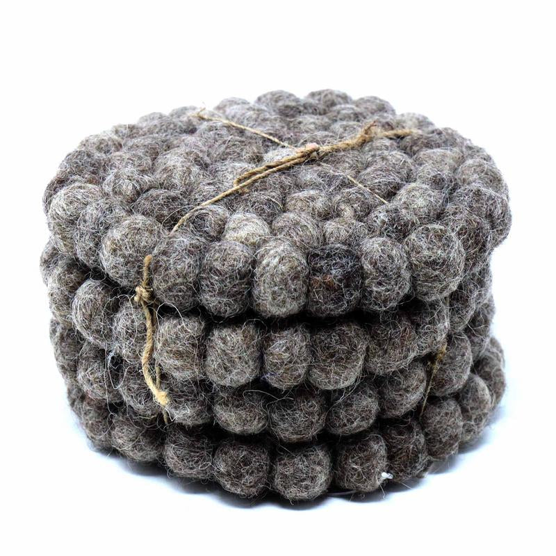 Dark Gray Felt Ball Coasters — Set of 4