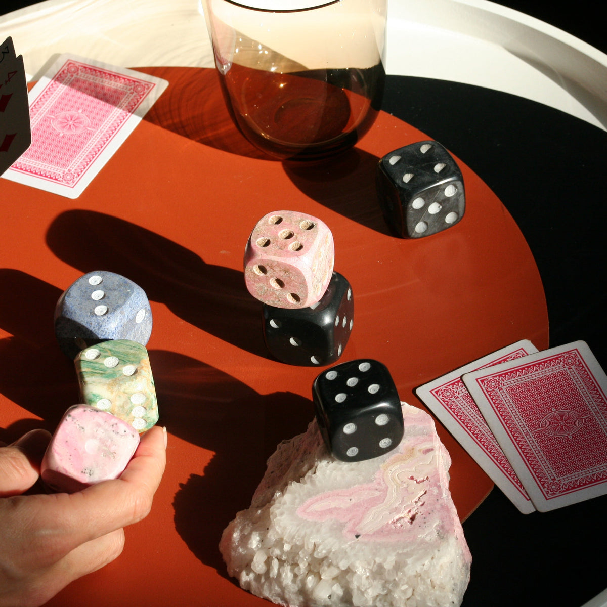 Pink &amp; Black Gemstone Dice - Set of 2