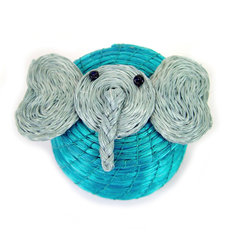 Lidded Basket for Kids - Turquoise Elephant